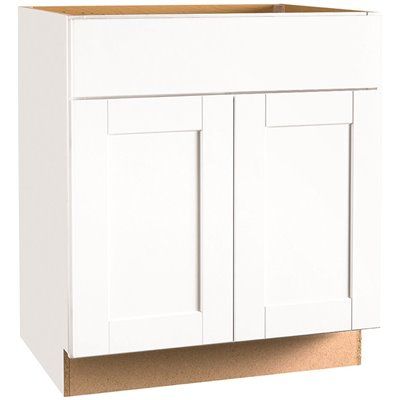 Photo 1 of **DAMAGED**
Shaker Satin White Stock Assembled Base Kitchen Cabinet with Ball-Bearing Drawer Glides (30 in. x 34.5 in. x 24 in.)
