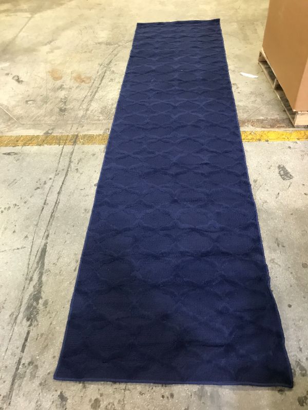 Photo 1 of 144X34 INCH LONG BLUE RUNNER RUG (ITEM IS DIRTY FROM EXPOSURE)