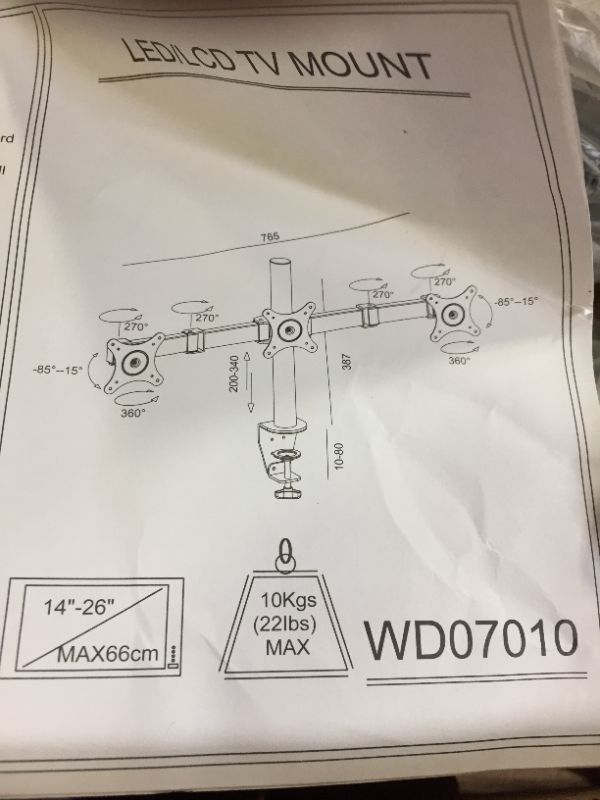 Photo 1 of heavy duty 3 monitor arm desk table mount - for 13-22" monitors - open box - possible missing pieces - 