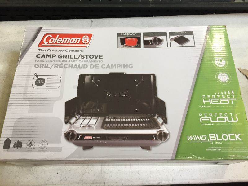 Photo 3 of Coleman Tabletop Propane Gas Camping 2-in-1 Grill/Stove, 2-Burner - like new - open box - possible missing pieces