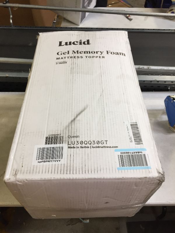 Photo 2 of LUCID 3-inch Gel Memory Foam Mattress Topper - Queen - like new - open box 