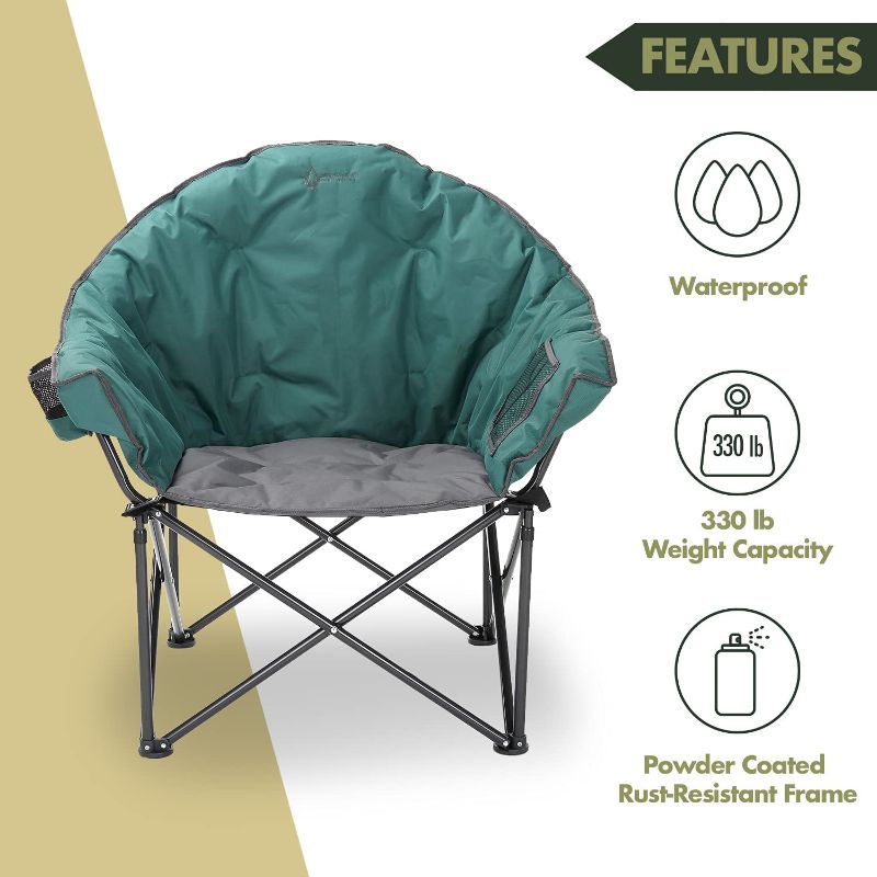 Photo 1 of ARROWHEAD OUTDOOR Oversized Heavy-Duty Club Folding Camping Chair w/External Pocket, Cup Holder, Portable, Padded, Moon, Round, Saucer, Supports 330lbs, Carrying Bag, USA-Based Support
