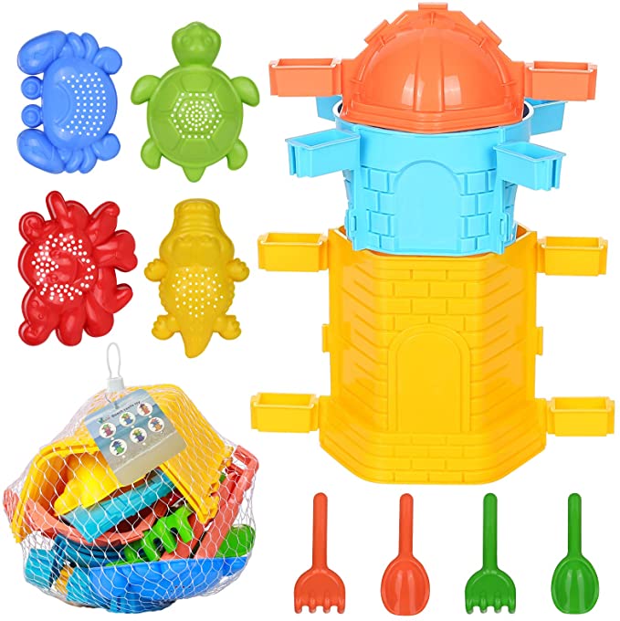 Photo 1 of Beach Toys Castle Sand Molds Set, 26pcs Beach Toys, Sand or Snow Castle Molds, Castle Building Set, Beach Shovel Tool Kit, Sandbox Toys for Toddlers, Kids Outdoor Indoor Play Gift, Mesh Bag Include