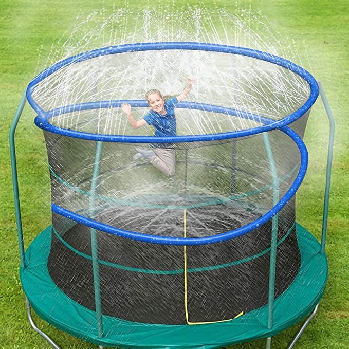 Photo 1 of ARTBECK Trampoline Sprinkler for Kids, Outdoor Trampoline Water Park Sprinklers for Boys Girls, Trampoline Accessories for Summer Fun Backyard Water Play Games 39ft