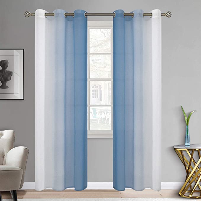 Photo 1 of BGment Ombre Sheer Curtains Faux Linen Grommet Light Filtering Semi Sheer Gradient Window Curtain Pair for Bedroom Living Room, Set of 2 Panels ( Each 42 x 72 Inch, Navy Blue )