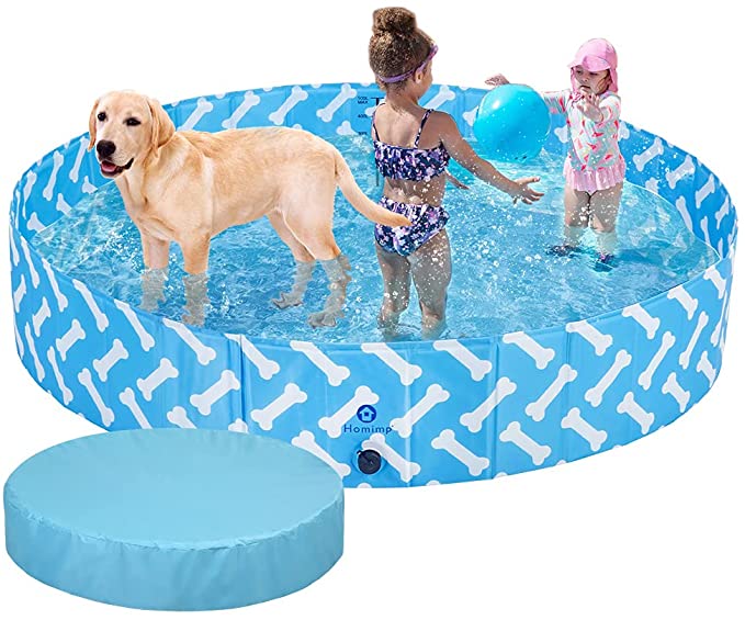 Photo 1 of Homimp Foldable Dog Pool with Cover - Large Collapsible Kiddie Pools for Dogs Puppies Kids Doggie Ducks - Folding 63" XL Puppy Pools for Outside