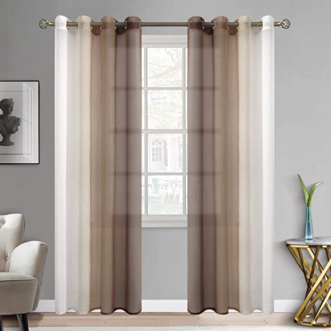 Photo 1 of BGment Ombre Sheer Curtains Faux Linen Grommet Light Filtering Semi Sheer Gradient Window Curtain Pair for Bedroom Living Room, Set of 2 Panels (Each 52 x 95 Inch, Light Brown)