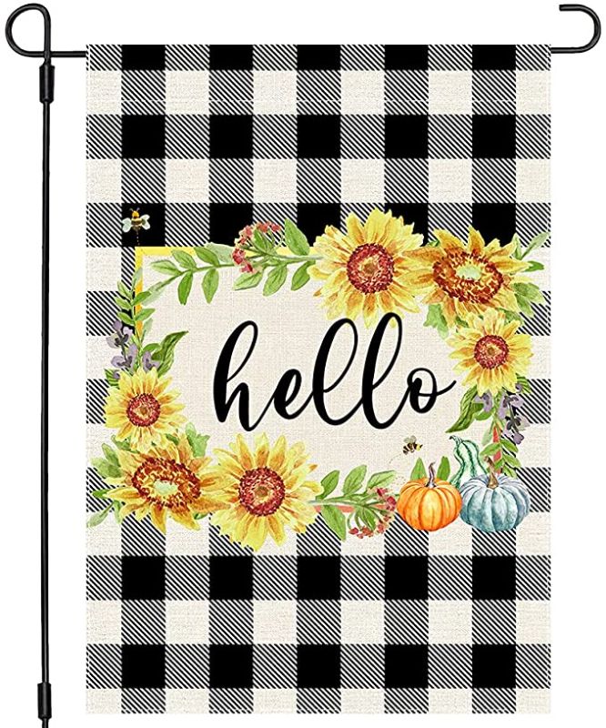 Photo 1 of 4PC LOT
Herhome Hello Fall Garden Flag 12×18 Inch Double Sided, Black Buffalo Check Plaid Sunflower Wreath Pumpkin, Small Vertical Autumn Seasonal Decoration, Outdoor Thanksgiving Garden Yard Decor, 4 COUNT