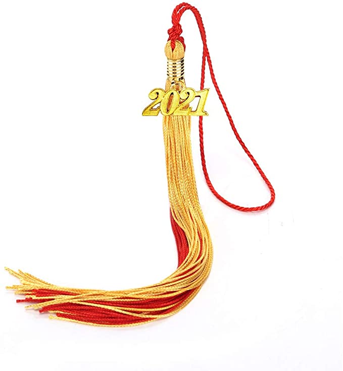 Photo 1 of 2PC LEWOTE 2021 Graduation Tassel with Gold 2021 Year Charm for Grad Cap or Souvenir?Red/Gold