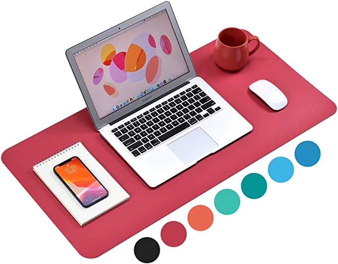 Photo 1 of WAYBER Non-Slip Desk Pad ( 31.5 x 15.7" ), Waterproof Desk Mat, PU Mouse Pad, Leather Desk Cover, Office Desk Protector, Desk Writing Mat for Office/Home/Work/Cubicle ( Lvory Red )