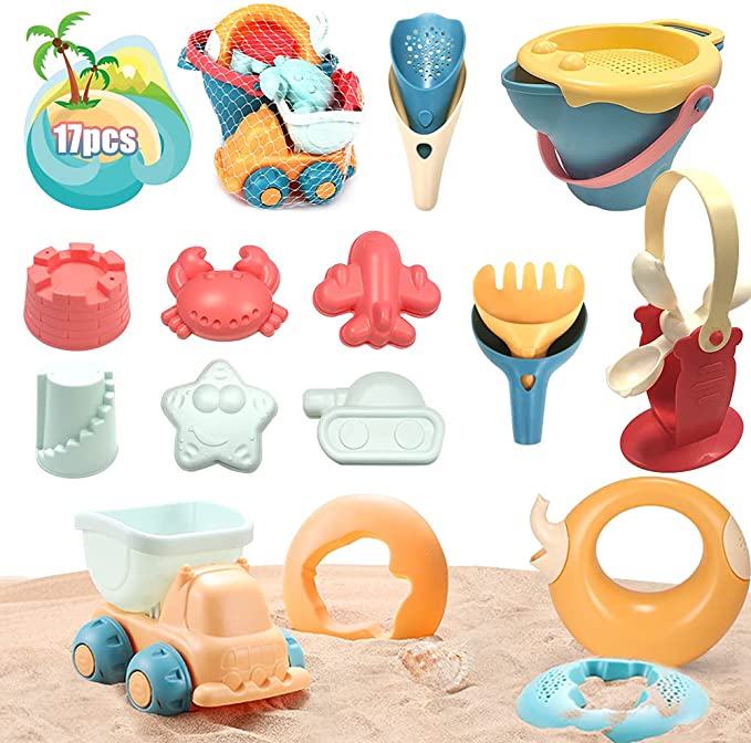 Photo 1 of BIANHUA Kids Beach Sand Toys, 17Pcs Beach Toys Set with Bucket, Sand Molds, Watering Can, Shovels, Sand Sieve,Mesh Bag, Sandbox Toys for Toddlers, Outdoor Play for Boys, Girls
FACTORY SEALED