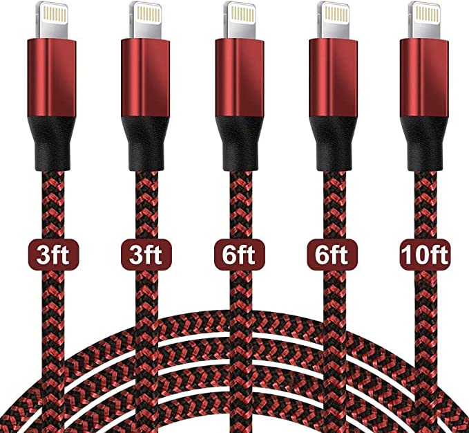 Photo 1 of 2PC LOT
iPhone Charger,YEFOOT MFi Certified Lightning Cable(3/3/6/6/10FT) USB Syncing Data Nylon Braided with Metal Connector Compatible iPhone 11/Pro/Max/X/XS/XR/XS Max/8/Plus/7/7 Plus More-Black&Red, 2 COUNT