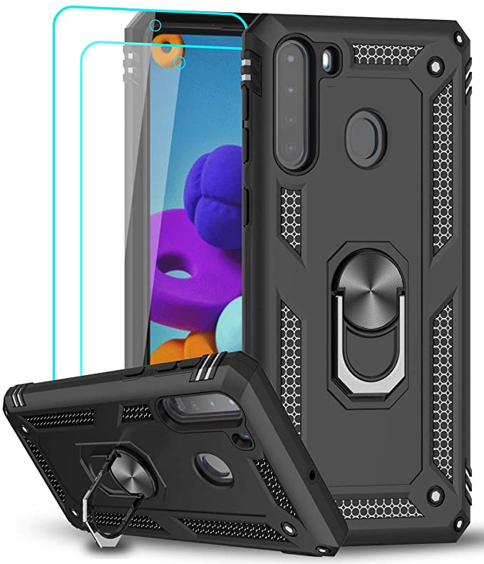 Photo 1 of 2PC LOT
LeYi Compatible for Samsung Galaxy A21 Case (Not Fit A20) with [2 Pack] Tempered Glass Screen Protector, [Military-Grade] Protective Phone Case with Car Ring Holder Kickstand for Samsung A21, Black, 2 COUNT