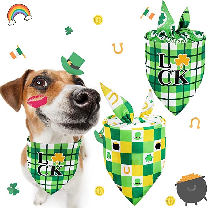 Photo 1 of 2PC LOT
St. Patricks Day Dog Bandana Large Triangle Bibs Scarf with Green Shamrock and Clover Irish Fest.ival Decoration for Puppy Small and Medium Dogs Cats Pets Animals, 2 COUNT