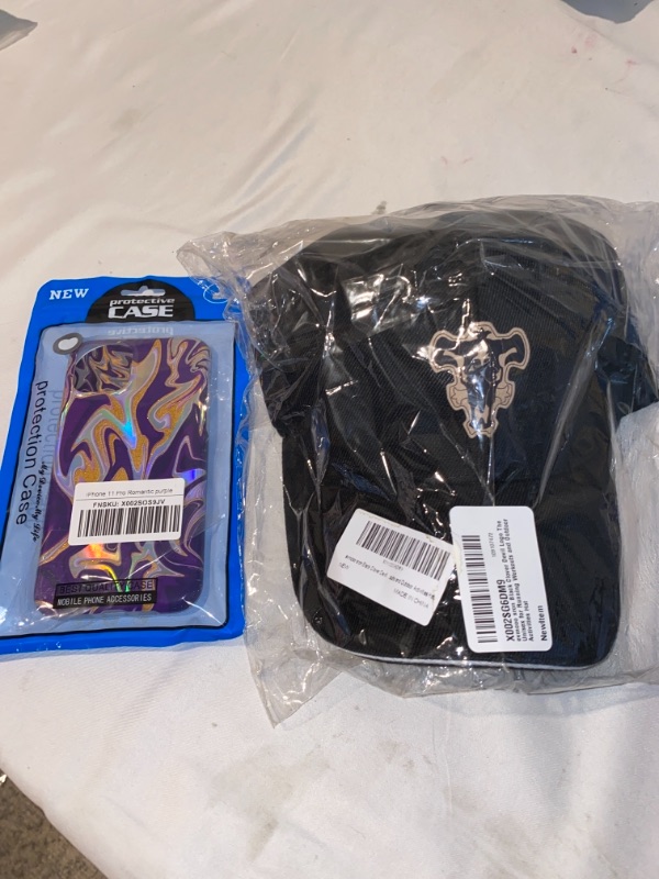 Photo 1 of 2PC LOT
BLACK CLOVER DEVIL LOGO HAT

IPHONE 11 PRO, ROMANTIC PURLE CASE 