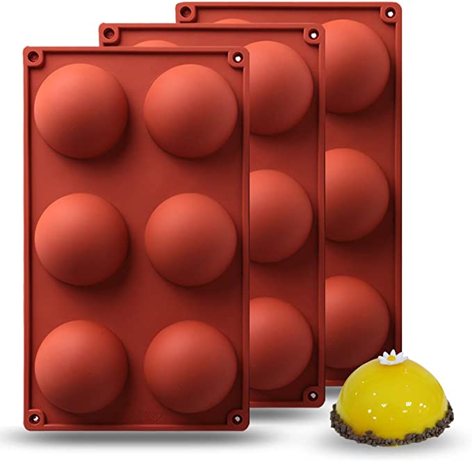 Photo 1 of CHIYAN Silicone Mold, 3Packs Baking Mold for Making Hot Chocolate Bomb, Cake, Jelly, Dome Mousse 2.7" (red)