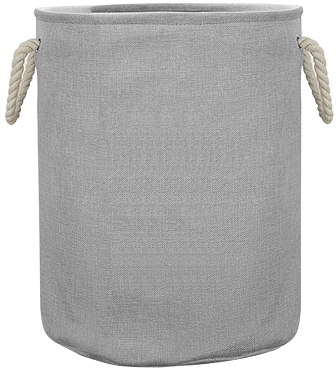 Photo 1 of 19 Inches Foldable Large Linen Fibric Laundry Basket with EVA and Cotton Rope Handle Washable Cylindric Laundry Hamper Thick Storage Basket for Toys Dirty Clothes Baby Nursery (3 Colors) (Light Grey)