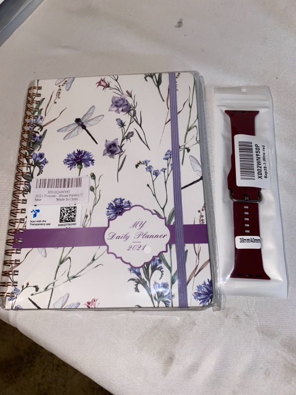 Photo 2 of 2PC LOT
2021 Planner - Weekly and Monthly Planner with Tabs, Flexible Hardcover Daily Planner, Strong Twin - Wire Binding Floral Planners with Inner Pocket, Elastic Closure, 6.3" x 8.4" (Floral Pattern C)

SILICONE SMART WATCH STRAP, WINE RED