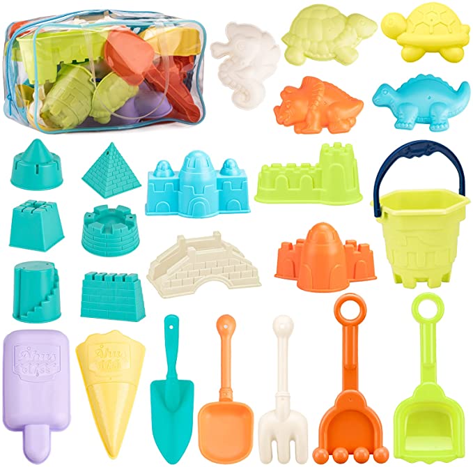 Photo 1 of Beach Sand Toy Set, 23Pcs Castle Mold Sand Molds for Kids, Bucket, Shovels, Rakes Beach Tool Kit with Mesh Bag and Reusable Zippered Bag. Sandbox Toys for Toddlers Outdoor Indoor Play Gift
FACTORY SEALED 
