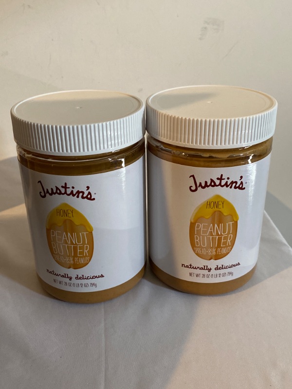 Photo 2 of 2PC LOT
Justin's Nut Butter Honey Peanut Butter, 28 Ounce (Pack of 1), 2 COUNT
EXP 10/13/2021