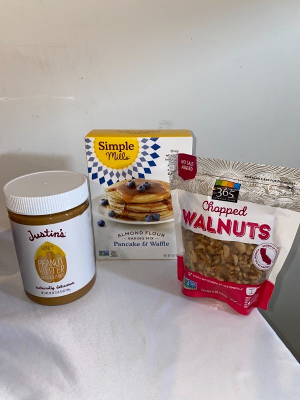 Photo 4 of 3PC LOT 
Simple Mills Almond Flour Pancake Mix & Waffle Mix, Gluten Free, Made with whole foods, (Packaging May Vary), EXP 10/15/2021

Justin's Nut Butter Honey Peanut Butter, 28 Ounce (Pack of 1)10/12/2021

365 by WFM, Walnuts Chopped, 8 Ounce, EXP 09/21