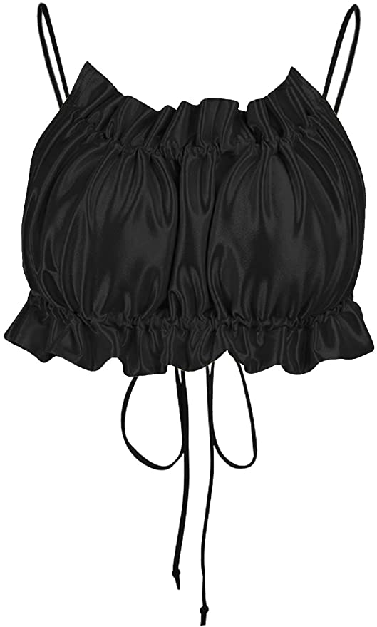 Photo 1 of Modegal Women's Shiny Satin Ruffle Trim Adjustable Straps Drawstring Backless Costumes Cami Crop Top
SIZE 28