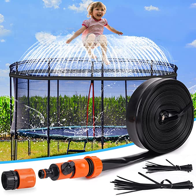 Photo 1 of PARIGO Trampoline Sprinkler Toys for Kids, Trampoline Water Park Sprinkler Fun Summer Outdoor Water Games Yard Toys, Trampoline Accessories Backyard Water Play for Boys Girls Adults 39ft