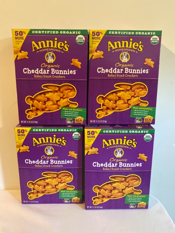 Photo 1 of 4PC LOT
Annie's Organic Cheddar Bunnies Baked Snack Crackers, 11.25 oz, 4 COUNT
EXP 10/16/2021