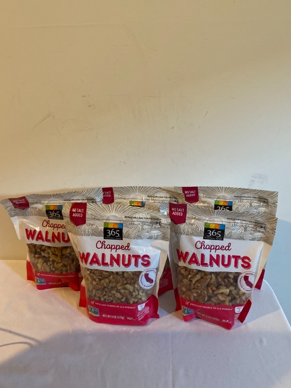 Photo 1 of 5PC LOT
365 by WFM, Walnuts Chopped, 8 Ounce, 5 COUNT
EXP 09/21/2021