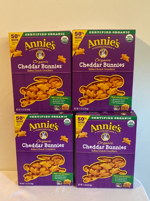 Photo 2 of 4PC LOT
Annie's Organic Cheddar Bunnies Baked Snack Crackers, 11.25 oz, 4 COUNT
EXP 10/16/2021