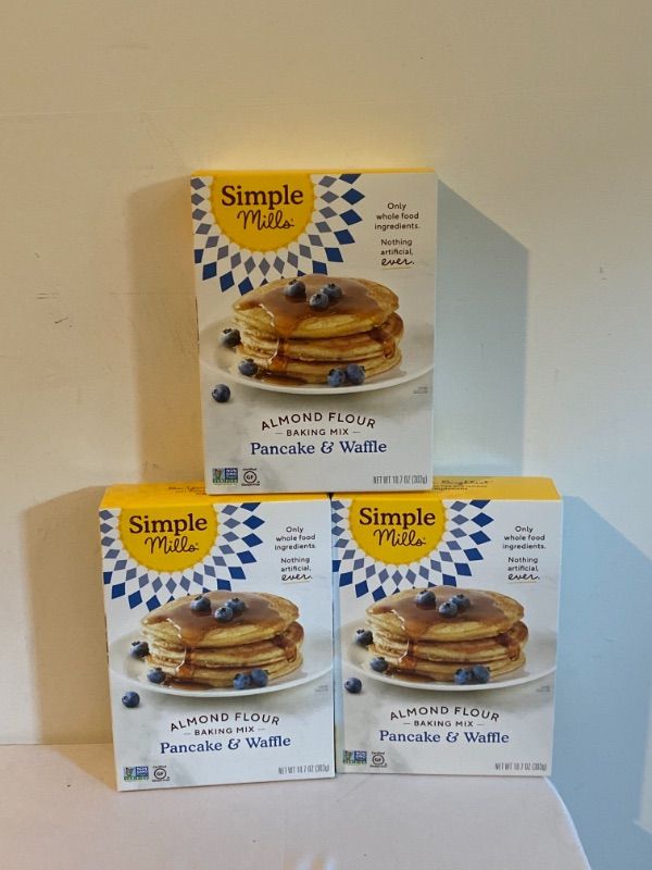Photo 2 of 3PC LOT
Simple Mills Almond Flour Pancake Mix & Waffle Mix, Gluten Free, Made with whole foods 10.7oz, 3 COUNT
EXP 10/15/2021
