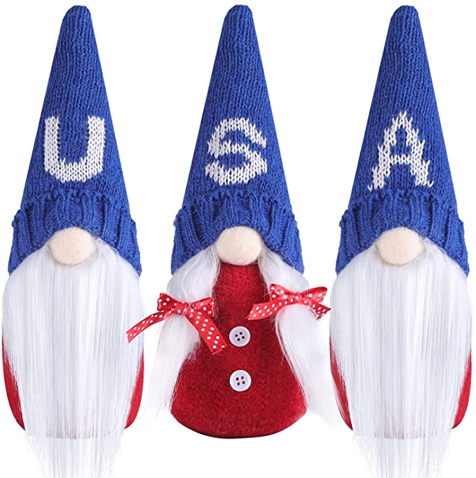 Photo 1 of 4th of July Patriotic Gnome Veterans Day 13inches Election Decoration Uncle Sam Tomte Knitwear Gift Stars and Stripes Nisse Handmade Scandinavian Ornaments Kitchen Tiered Tray Decorations (USA-3)