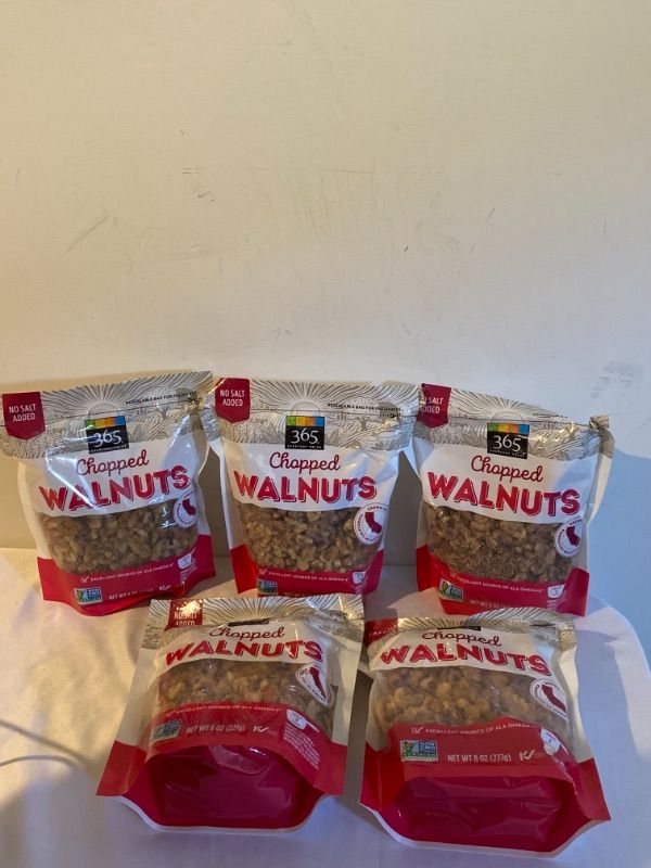 Photo 1 of 5PC LOT
365 by WFM, Walnuts Chopped, 8 Ounce, 5 COUNT
EXP 09/21/2021