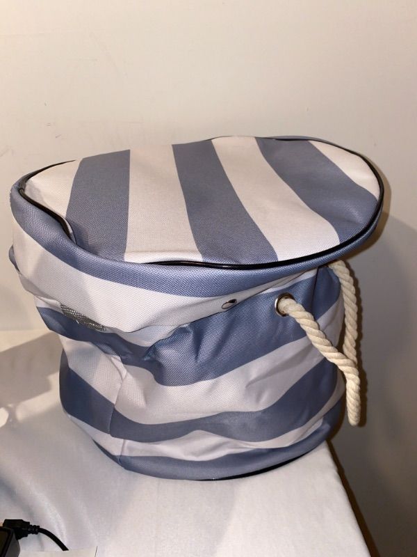 Photo 1 of FOLDABLE TOY STORAGE BASKET, BLUE AND WHITE STRIPE