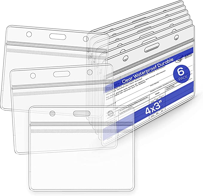 Photo 1 of 3PC LOT
CDC Vaccine Card Protector Waterproof - Durable Clear Plastic Vaccination Card Holder - 4x3 in Horizontal Badge / ID Name Tag Sleeve resealable immunization Badge is Ideal for Work or Travel - 6Pack, 3 COUNT