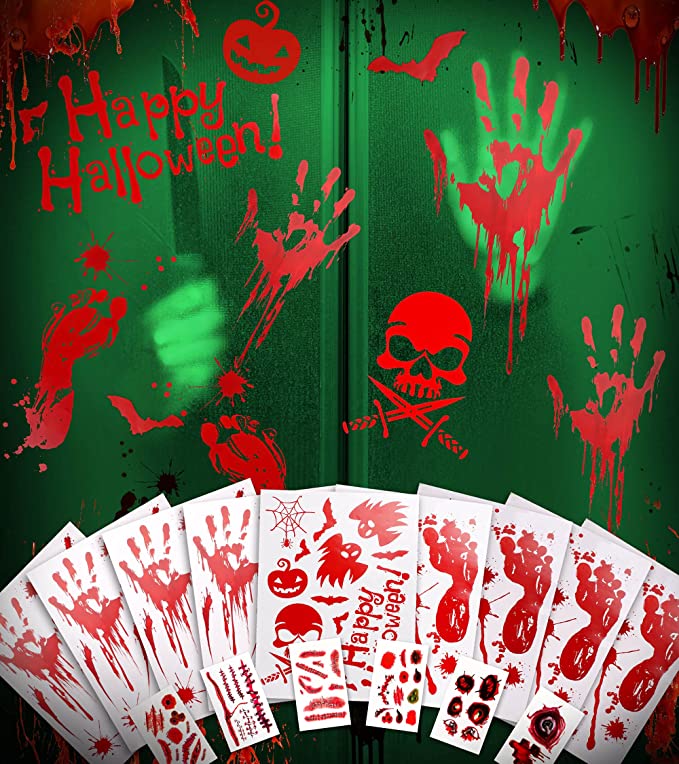 Photo 1 of 3PC LOT
15 Sheets 133PCS Tattoo & Bloody Handprint Footprint Halloween Stickers, Scary Bloody Halloween Decorations Indoor, Halloween Window Clings/Halloween Wall Cling/Halloween Floor Wall Window Stickers for Halloween Wall Decal/Halloween Decor/Hallowee