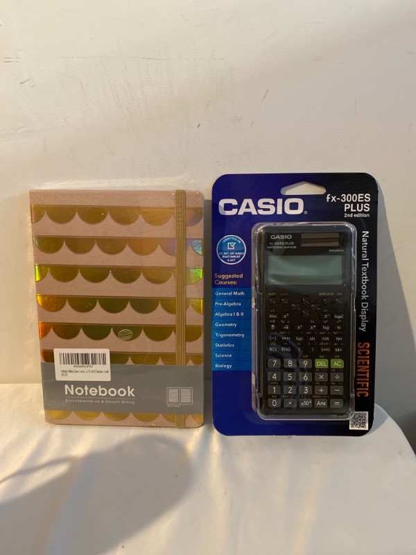 Photo 3 of 2PC LOT
Casio fx-300ESPLUS2 2nd Edition, Standard Scientific Calculator, Black

Asimtry A5 Hardcover Journal Notebook Shiny Line Cover, Classic Lined Ruled Notebooks with Page Divider for Writing Note Travel Diary Planner, 100gsm Thick Paper 96 Pages, 5.7