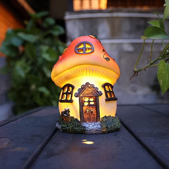 Photo 1 of AnnaStore Solar Fairy Garden House Adorable Mushroom Cottage Cute Garden Statues Decor Miniature Figurine Sculpture Yard Pot Backyard Ornaments Decoration Gift Ideas 6.5" Tall, FACTORY SEALED 