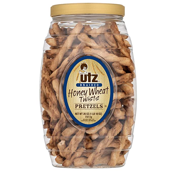 Photo 1 of 2PC LOT
Utz Honey Wheat Braided Pretzel Twists – 26 oz Barrel – Sweet Honey Taste, Thick, Crunchy Pretzel Twists, Perfect for Dipping and Snacks, Zero Cholesterol Snack Food Package May Vary, 2 COUNT, EXP 12/20/2021