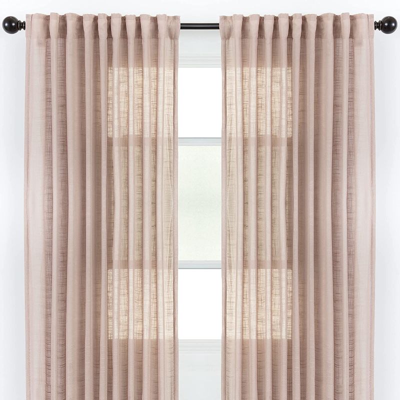 Photo 1 of Chanasya Tan Linen Textured Curtains for Living Room Bedroom Kitchen Patio Office - Semi Sheer Curtain Natural Light Filtering Privacy Window Treatment Drapes - 2 Panels, 52 x 96 Inches Long