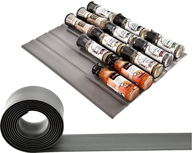 Photo 1 of Banveno Spice Drawer Non-Slip Liner,Great Silicone Drawer Organizer for Storing,10ft Roll, Your Cabinets Hassle Killer,Holds up to 30 spice bottles (Grey), FACTORY SEALED 