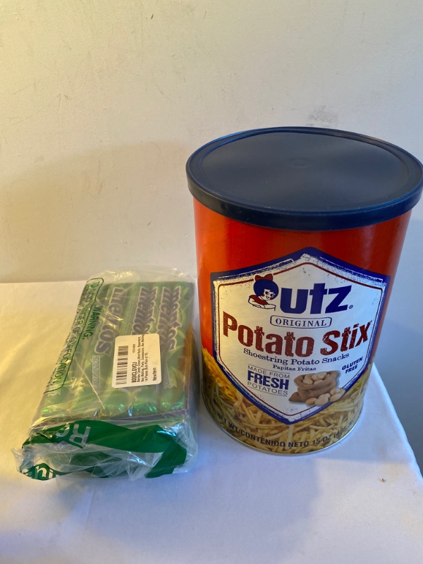 Photo 3 of 2PC LOT
Utz Potato Stix, Original – 15 Oz. Canister – Shoestring Potato Sticks Made from Fresh Potatoes, Crispy, Crunchy Snacks in Resealable Container, Cholesterol Free, Trans-Fat Free, Gluten-Free Snacks, EXP 08/2022

Mentos Candy Chewy Mint Rolls, Spea