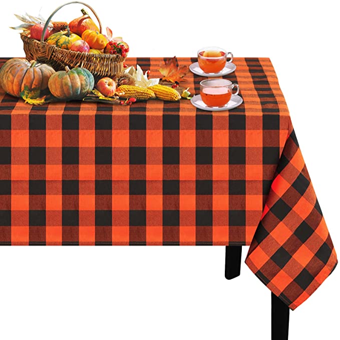 Photo 1 of Buffalo Plaid Tablecloth 45x45 Inch Check Fall Tablecloth for Farmhouse Thanksgiving Parties Table Decorations Black Orange