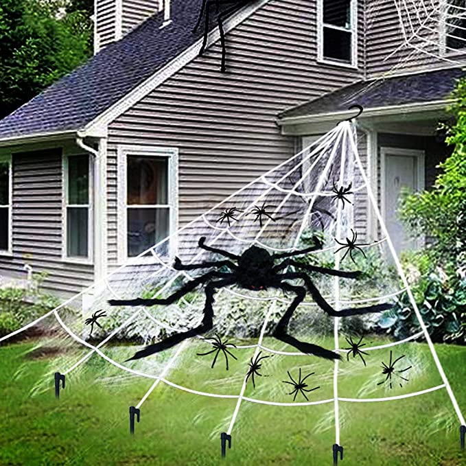 Photo 2 of 4PC LOT
Antner Halloween Party Supplies PVC 3D Bats Removable Decals Stickers Window Decors, 36 Pieces, Black, 2 COUNT

Cherislpy Outdoor Halloween Jumbo Spider Decorations 137” Giant Spider Web Sets Include 50” Scary Spider, Triangle Web, 40g Stretch Cob