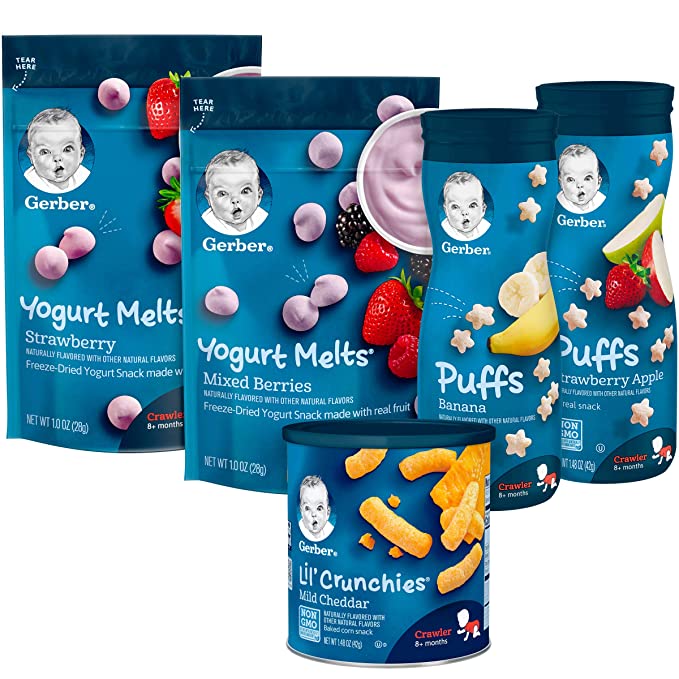 Photo 1 of Gerber Up Age Snacks Variety Pack - Puffs, Yogurt Melts & Lil Crunchies, 9 Count, ITEMS EXP DATE VARIES BETWEEN 12/18/2021- 04/09/2022