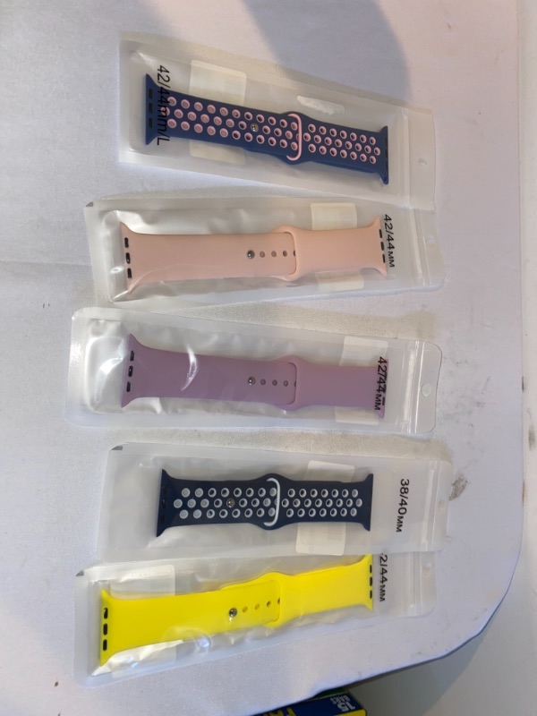 Photo 1 of 5PC LOT
COMPATIBLE APPLE WATCH SILICONE STRAPS, DIFFERENT STYLES, DIFFERENT COLORS, 5 COUNT
