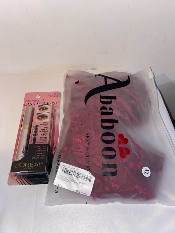 Photo 3 of 2PC LOT
L'Oreal Paris Voluminous Makeup Lash Paradise Mascara, Voluptuous Volume, Intense Length, Feathery Soft Full Lashes, No Flaking, No Smudging, No Clumping, Blackest Black, 1 Count

Ababoon Lingerie for Women, Lace Babydoll V Neck Nightwear 3 Pieces