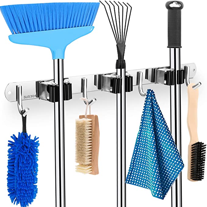 Photo 1 of 2PC LOT
Mop and Broom Holder Wall Mount Heavy Duty Broom Organizer Wall Mounted Metal Hooks Garden Hanger Laundry Kitchen Garage Storage Rack, 2 COUNT