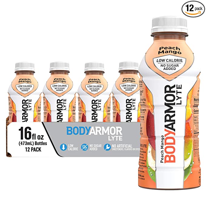 Photo 1 of BODYARMOR LYTE Sports Drink Low-Calorie Sports Beverage, Peach Mango, Natural Flavors With Vitamins, Potassium-Packed Electrolytes, No Preservatives, Perfect For Athletes, 16 Fl Oz (Pack of 12)
EXP UNKNOWN, FACTORY PACKAGED