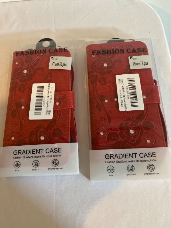 Photo 1 of 2PC LOT
Fvntuey Compatible for iPhone 7+ / 8+ Wallet Case with 3 Card Holder, Leather Flip Bling Diamond Red Rhinestone Fold Stand Shockproof Body Protection Shell Folio for i Phone 7 Plus/8 Plus, 2 COUNT